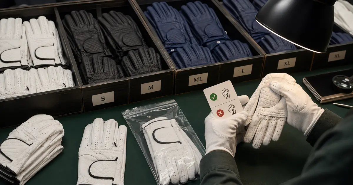 Golf glove quality control inspection for sizing, stitching and bulk-order consistency