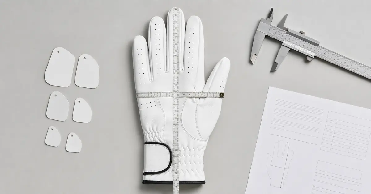 Golf glove measured from wrist to middle fingertip and across the palm